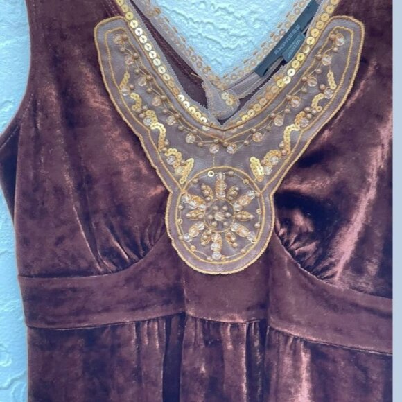 Express Womens Asymmetrical Gold Sequin Sleeveless Top Velvet Brown Sz XS - Picture 6 of 11